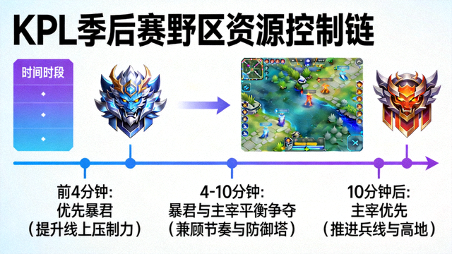 KPL季后赛野区资源控制链示意图，标注暴君与主宰的取舍时间节点